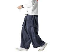 ORANDESIGNE Herren Baggy Cordhose Ausgebeult Cord Jogginghose Lässig Lose Leicht Elastische Taille Haremshose Männer Loose Hip Hop Staight Jogger Hose B Dunkelblau XXL