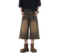 ORANDESIGNE Herren Baggy Shorts Jorts Jungs Kurze Jeans Baggy Y2K Bermuda Shorts Straßentanz Skateboard B Gelb XL