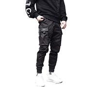 ORANDESIGNE Herren Cargo Hose Jogging Pants Chino Casual Retro Trends Seitentaschenhose Schwarz Mens Frühlings Herbst Mode Retro Normallack Mehrfachtaschen Lange Hosen C Schwarz XS