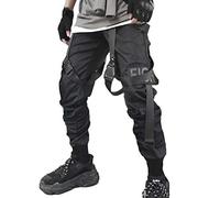 ORANDESIGNE Herren Cargo Hose Jogging Pants Chino Casual Retro Trends Seitentaschenhose Schwarz Mens Frühlings Herbst Mode Retro Normallack Mehrfachtaschen Lange Hosen B Schwarz XL