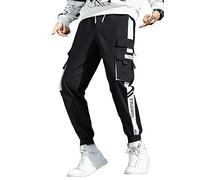 ORANDESIGNE Herren Cargo Hose Jogging Pants Chino Casual Retro Trends Seitentaschenhose Schwarz Mens Frühlings Herbst Mode Retro Normallack Mehrfachtaschen Lange Hosen E Schwarz M