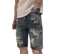 ORANDESIGNE Herren Jeans Shorts Zerrissene Denim-Shorts für Jungen Sommer Stretch Kurze Hose Regular Fit Denim Shorts Hip Hop Bermuda Jeansshorts I Blau L