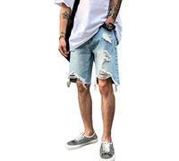 ORANDESIGNE Herren Jeans Shorts Zerrissene Denim-Shorts für Jungen Sommer Stretch Kurze Hose Regular Fit Denim Shorts Hip Hop Bermuda Jeansshorts A Hellblau XL