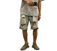 ORANDESIGNE Herren Jeans Shorts Zerrissene Denim-Shorts für Jungen Sommer Stretch Kurze Hose Regular Fit Denim Shorts Hip Hop Bermuda Jeansshorts C Hellblau 3XL