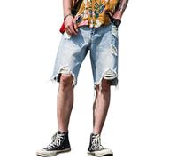 ORANDESIGNE Herren Jeans Shorts Zerrissene Denim-Shorts für Jungen Sommer Stretch Kurze Hose Regular Fit Denim Shorts Hip Hop Bermuda Jeansshorts G Dunkelblau L