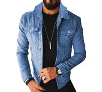 ORANDESIGNE Herren Jeansjacke Biker Style Jeans Jacket Blue Denim Jacke Blau Männer Streetwear Solide Löcher Schlank Casual Mantel Zerrissene for Casual Stil Winter C Hellblau M