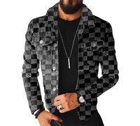 ORANDESIGNE Herren Jeansjacke Biker Style Jeans Jacket Blue Denim Jacke Blau Männer Streetwear Solide Löcher Schlank Casual Mantel Zerrissene for Casual Stil Winter E Schwarz M