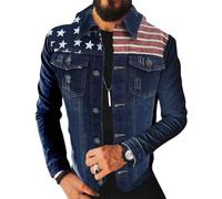 ORANDESIGNE Herren Jeansjacke Biker Style Jeans Jacket Blue Denim Jacke Blau Männer Streetwear Solide Löcher Schlank Casual Mantel Zerrissene for Casual Stil Winter A Dunkelblau XXL