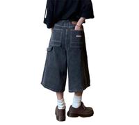 ORANDESIGNE Herren Jeansshorts Baggy Casual Shorts mit Weitem Bein Lockere Mittlerer Länge Hip-Hop Shorts mit Reißverschluss und Taschen Streetwear L Grau XL