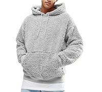 ORANDESIGNE Herren Kapuzenpullover Warmer Plüsch Hoodie Fuzzy Farbblock Sweatshirt mit Kapuze Teddy-Fleece Pullover mit Taschen für Männer Langarm Mantel F Grau M