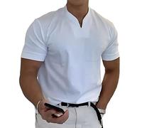 ORANDESIGNE Herren Kurzarm Basic T-Shirt V-Ausschnitt Slim Fit Einfarbige T-Shirt Sportbekleidung Athletic Shirts Muskel Gym Workout Tops Hemd D Weiß L