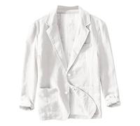 ORANDESIGNE Herren Leinen Sakko Blazer Sommer Freizeit Anzugjacke Zwei Knopf Leichte Sportmäntel Slim Fit Leinen Jacke Leisure Blazer A Weiß 3XL