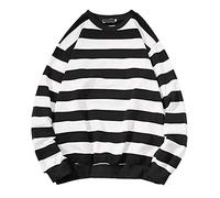 ORANDESIGNE Herren Oversize Streifen Sweatshirt Rundhals Gestreiftes Baumwolle Langarmshirts Herbst Winter Unisex Lässiger Langarm Patchwork Pullover Adolescent Jungen Harajuku Hemd A Schwarz M