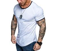 ORANDESIGNE Herren Sommer T-Shirt Basic Kurzarm Rundhals Slim Fit Moderner Männer Hemd Lässiges Einfarbig Muskel T-Shirt Freizeit Fitness Training Top B Weiß M