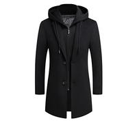 ORANDESIGNE Herren Wintermantel aus Hochwertiger Wollmischung Jacke Business Mittellang Warm Wollmantel mit Herausnehmbarem Schal Einsatz Freizeit Winterjacke Slim Fit C Schwarz, M