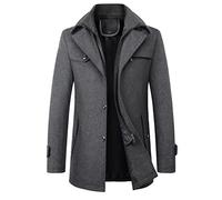 ORANDESIGNE Herren Wintermantel aus Hochwertiger Wollmischung Jacke Business Mittellang Warm Wollmantel mit Herausnehmbarem Schal Einsatz Freizeit Winterjacke Slim Fit A Grau XL