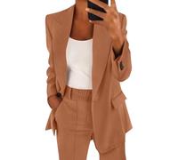 ORANDESIGNE Hosenanzüge für Damen Blazer 2-teilig Anzugjacke Karo Einfarbig Anzug Set Slimfit Festlich Sportlich Streetwear Freizeitmantel Business Mode Mantel Rave Oberbekleidung B Kamel XS
