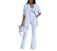 ORANDESIGNE Hosenanzüge für Damen Elegant Zweiteilig Business Outfit Set Langarm Blazer Anzugjacke und Anzughosen 2 Teiler Büro Slimfit Streetwear Formal Modern Festlicher C-Weiß S