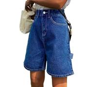 ORANDESIGNE Jorts Baggy Damen Harajuku Fashion Baggy Jeans Mädchen Bermuda Shorts Jeans Shorts Sommer Kurze Hose Jeans Korean Fashion Shorts Knielang Streetwear A Blau XS