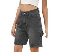 ORANDESIGNE Jorts Baggy Damen Harajuku Fashion Baggy Jeans Mädchen Bermuda Shorts Jeans Shorts Sommer Kurze Hose Jeans Korean Fashion Shorts Knielang Streetwear I Schwarz S