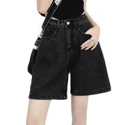ORANDESIGNE Jorts Baggy Damen Harajuku Fashion Baggy Jeans Mädchen Bermuda Shorts Jeans Shorts Sommer Kurze Hose Jeans Korean Fashion Shorts Knielang Streetwear G Schwarz S