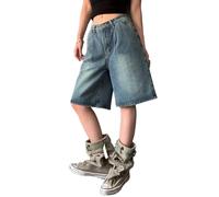 ORANDESIGNE Jorts Baggy Damen Kurze Jeans Unisex Herren Jeans Shorts Y2K Lockere Denim Bermuda-Shorts I Blau M