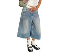 ORANDESIGNE Jorts Baggy Damen Kurze Jeans Unisex Herren Jeans Shorts Y2K Lockere Denim Bermuda-Shorts A Blau L