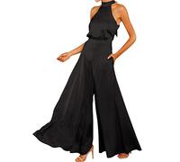 ORANDESIGNE Jumpsuit Damen Sommer Schulterfreier Kurzarm Jumpsuit mit V-Ausschnitt Playsuit Romper mit Gürtel 10-Schwarz M