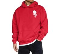 ORANDESIGNE Kapuzenpullover Herren Hoodie Männer Rose Drucken Sweatshirt Streetwear Sweatjacke Langarm Blumendruck Kapuzenpulli Herbst Winter Freizeit Pullover mit Kordelzug A Rot XL