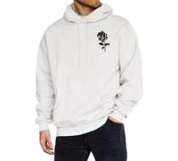 ORANDESIGNE Kapuzenpullover Herren Hoodie Männer Rose Drucken Sweatshirt Streetwear Sweatjacke Langarm Blumendruck Kapuzenpulli Herbst Winter Freizeit Pullover mit Kordelzug A Weiß XXL