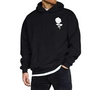 ORANDESIGNE Kapuzenpullover Herren Hoodie Männer Rose Drucken Sweatshirt Streetwear Sweatjacke Langarm Blumendruck Kapuzenpulli Herbst Winter Freizeit Pullover mit Kordelzug A Schwarz L