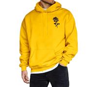 ORANDESIGNE Kapuzenpullover Herren Hoodie Männer Rose Drucken Sweatshirt Streetwear Sweatjacke Langarm Blumendruck Kapuzenpulli Herbst Winter Freizeit Pullover mit Kordelzug A Gelb 3XL
