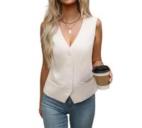 ORANDESIGNE Kostümwesten Damen Anzugweste Schmale Passform Business Ärmelloses Tops V-Ausschnitt Smokingweste Elegant Vintage Anzug Slimfit Blazer Weste Bluse Sommer Leichte Jacke D Aprikose L