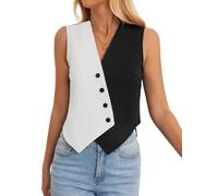 ORANDESIGNE Kostümwesten Damen Anzugweste Schmale Passform Business Ärmelloses Tops V-Ausschnitt Smokingweste Elegant Vintage Anzug Slimfit Blazer Weste Bluse Sommer Leichte Jacke B Schwarz XL