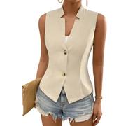 ORANDESIGNE Kostümwesten Damen Anzugweste Schmale Passform Business Ärmelloses Tops V-Ausschnitt Smokingweste Elegant Vintage Anzug Slimfit Blazer Weste Bluse Sommer Leichte Jacke A Aprikose XL