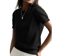 ORANDESIGNE Kurzarmpullover Damen Sommer Kurzarm Pullover Leicht Strickpullover Rundhals Rollkragenpullover A Schwarz L