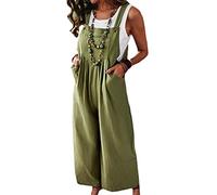 ORANDESIGNE Latzhose Beiläufig Damen Jumpsuit Einfarbig Retro Overalls Lange Wide Leg Hosen Lose Bib Hose Lange Baggy Sommerhose C Armeegrün XXL