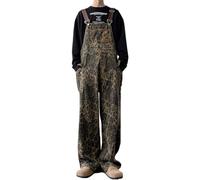 ORANDESIGNE Latzhose Herren Leopard Jeans Overalls Baggy Lässige Hosen Jumpsuit Denim Unisex Y2K Damen Hip Hop Streetwear A Leopard M