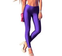 ORANDESIGNE Leggings Glänzend Damen Bauchkontrolle Glänzend Yoga Leggings mit Hoher Taille Strumpfhosen Glitzer Strumpfhosen Blickdicht Haut Sport Leggings A Violett XL