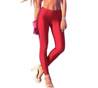ORANDESIGNE Leggings Glänzend Damen Bauchkontrolle Glänzend Yoga Leggings mit Hoher Taille Strumpfhosen Glitzer Strumpfhosen Blickdicht Haut Sport Leggings A Rot XS