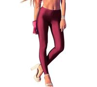 ORANDESIGNE Leggings Glänzend Damen Bauchkontrolle Glänzend Yoga Leggings mit Hoher Taille Strumpfhosen Glitzer Strumpfhosen Blickdicht Haut Sport Leggings A Weinrot XL