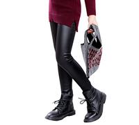 ORANDESIGNE Mädchen Vlies Leggings aus Lederimitat,Thermal Treggings Hose Skinny Fit Kinder A Schwarz 160