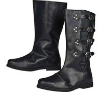 ORANDESIGNE Mittelalter Stiefel Herren Ritter Kostüm Cowboystiefel Westernstiefel Piratenkostüm Herren Gummistiefel Viking Kniehohe Stiefel Retro PU Leder Piratenstiefel I Schwarz 44 EU