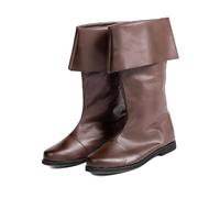 ORANDESIGNE Mittelalter Stiefel Herren Ritter Kostüm Cowboystiefel Westernstiefel Piratenkostüm Herren Gummistiefel Viking Kniehohe Stiefel Retro PU Leder Piratenstiefel A Braun 39 EU