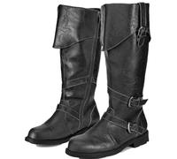 ORANDESIGNE Mittelalter Stiefel Herren Ritter Kostüm Cowboystiefel Westernstiefel Piratenkostüm Herren Gummistiefel Viking Kniehohe Stiefel Retro PU Leder Piratenstiefel G Schwarz 45 EU