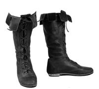 ORANDESIGNE Mittelalter Stiefel Herren Ritter Kostüm Cowboystiefel Westernstiefel Piratenkostüm Herren Gummistiefel Viking Kniehohe Stiefel Retro PU Leder Piratenstiefel E Schwarz 39 EU