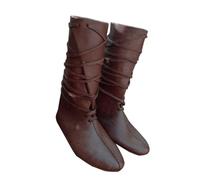 ORANDESIGNE Mittelalter Stiefel Herren Ritter Kostüm Cowboystiefel Westernstiefel Piratenkostüm Herren Gummistiefel Viking Kniehohe Stiefel Retro PU Leder Piratenstiefel D Dunkelbraun 43 EU