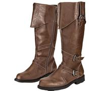 ORANDESIGNE Mittelalter Stiefel Herren Ritter Kostüm Cowboystiefel Westernstiefel Piratenkostüm Herren Gummistiefel Viking Kniehohe Stiefel Retro PU Leder Piratenstiefel G Braun 42 EU