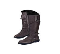 ORANDESIGNE Mittelalter Stiefel Herren Ritter Kostüm Cowboystiefel Westernstiefel Piratenkostüm Herren Gummistiefel Viking Kniehohe Stiefel Retro PU Leder Piratenstiefel G Dunkelbraun 44 EU