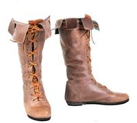 ORANDESIGNE Mittelalter Stiefel Herren Ritter Kostüm Cowboystiefel Westernstiefel Piratenkostüm Herren Gummistiefel Viking Kniehohe Stiefel Retro PU Leder Piratenstiefel E Braun 39 EU